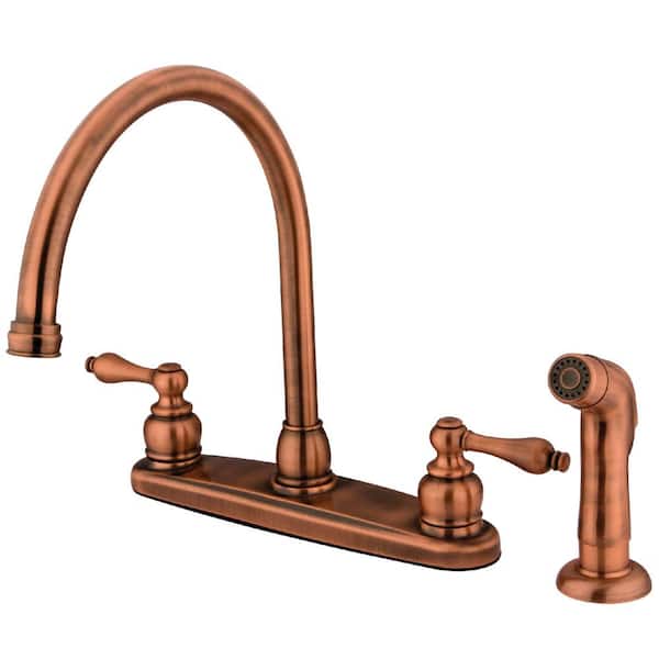 Kingston Brass Vintage 8 in. Centerset 2-Handle Standard Kitchen Faucet in Antique Copper