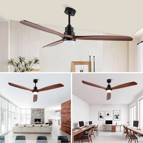 72 in. Black Indoor Dimmable Ceiling Fan with Light, 3 Solide Wood Blades Downroad Mount Fandelier with Remote Control