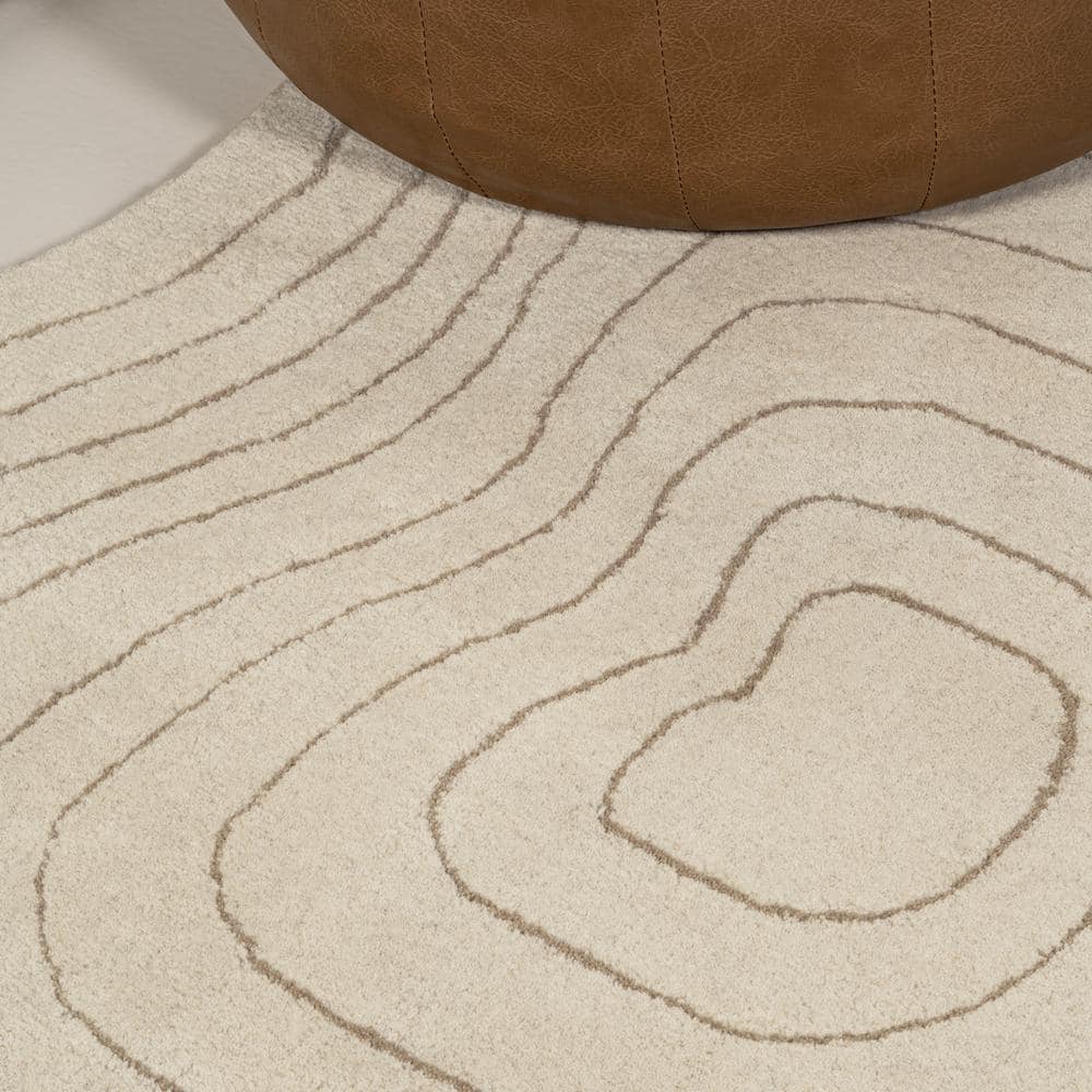 Ivory Beige Abstract Handwoven Wool 6' x 9' Area Rug