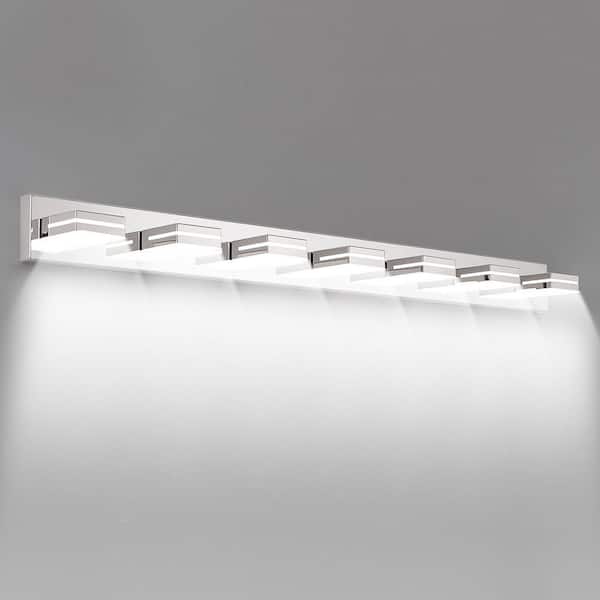 55.1 in. 7-Light Chrome Integrated LED Vanity Light Bar with Energy-Efficient Bathroom Wall Sconce