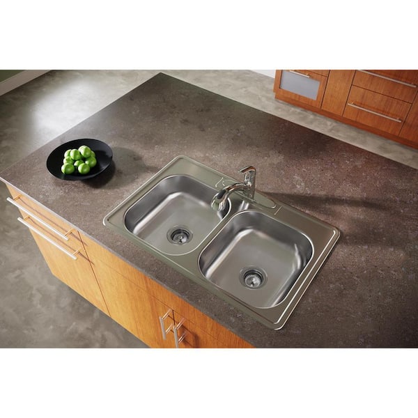 33 in. Drop-in Double Bowl 22-Gauge Stainless Steel Kitchen Sink Only