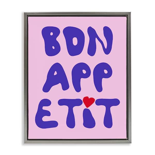 Stupell Industries Bon Appetit with Heart by House of Lulu Gray Floater Frame Food Graphic Art Print 31 in. x 25 in.