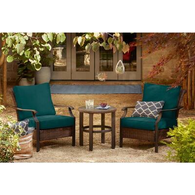 Harper Creek 3-Piece Brown Steel Outdoor Patio Chair Set with CushionGuard Malachite Green Cushions