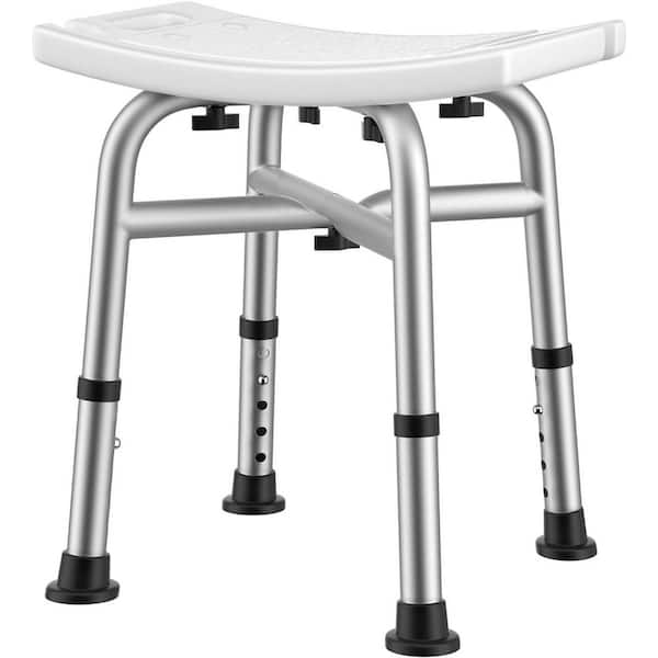 16.54 in. W Cross Reinforced Aluminum Shower Stool in White FSA Eligible w/ 5 Adjustable Heights
