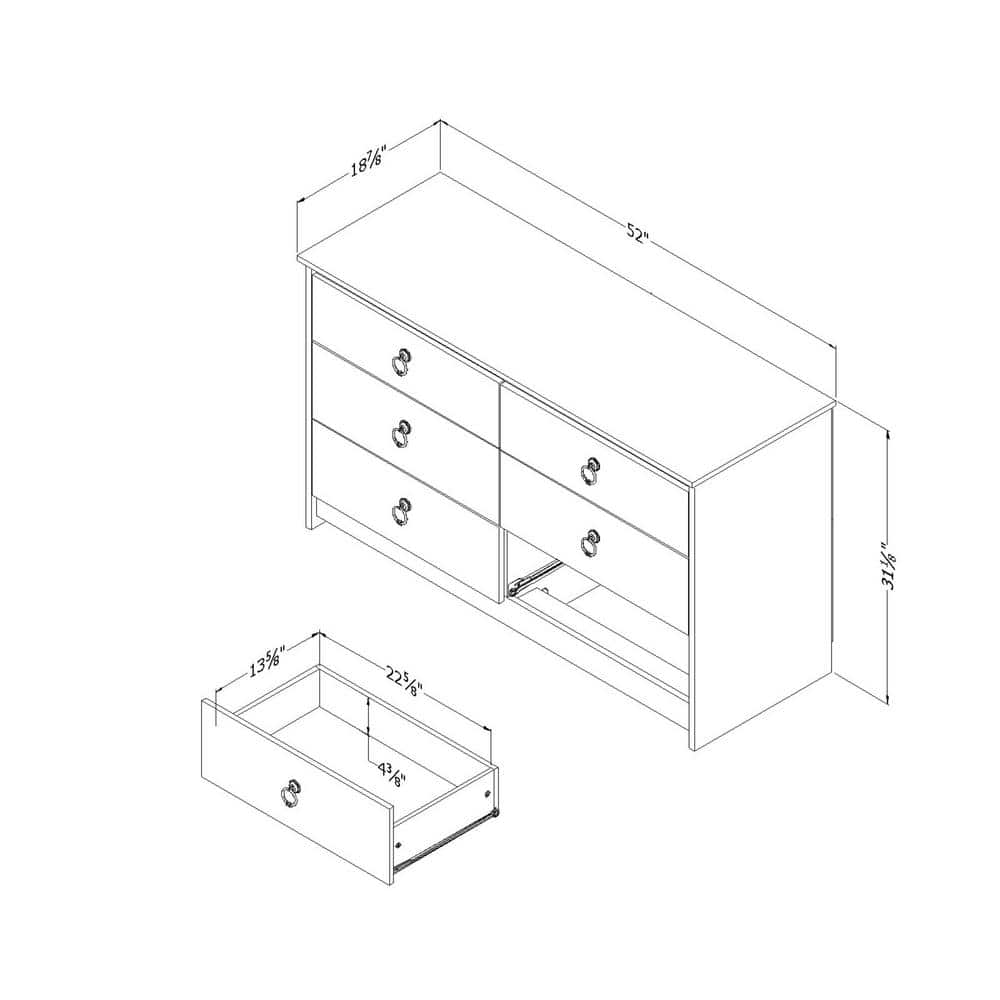 White and Weathered Oak Double Dresser with Soft Close Drawers