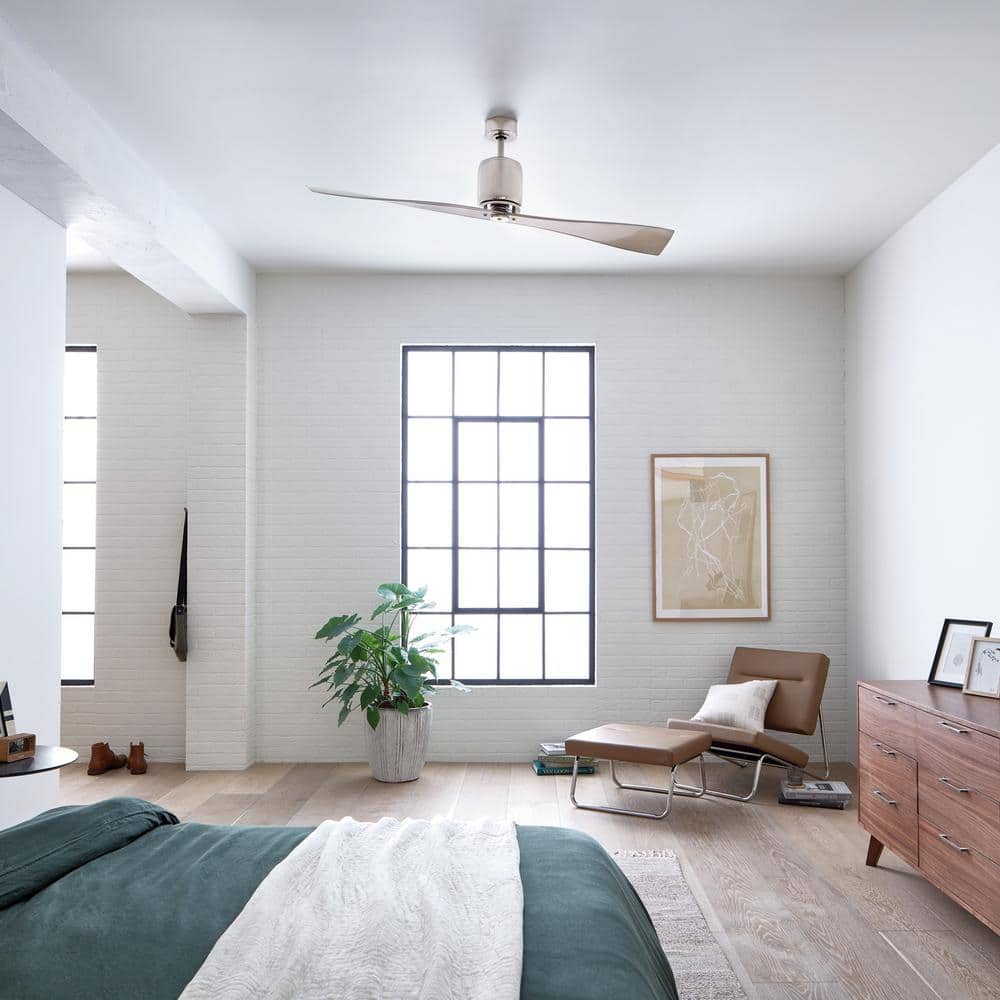 Polished Nickel 60" Modern 2-Blade Ceiling Fan with Remote