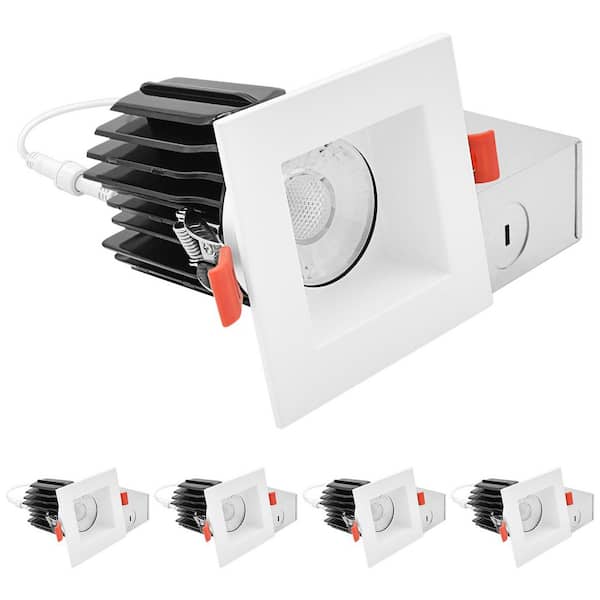 3 in. Integrated LED Regressed Canless Spotlight + Square White Trim, 5CCT, 15W, 1250LM, CRI90 Dimmable, 38° Beam 4-Pack
