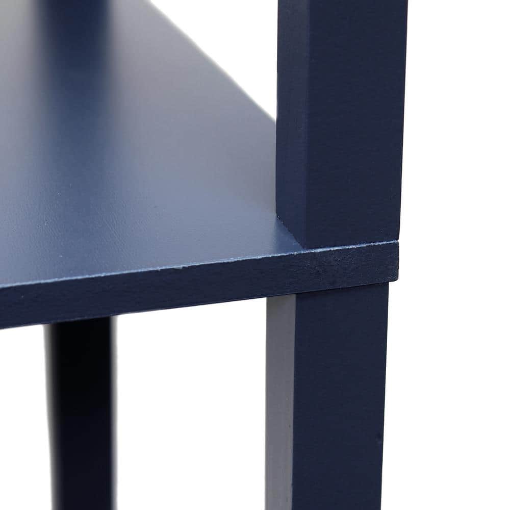 Navy Linen-Shade Floor Lamp with Organizing Storage Shelf