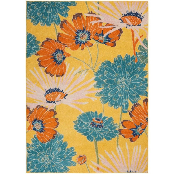 Allur Yellow Multicolor 4 ft. x 6 ft. Floral Medallion Boho Area Rug