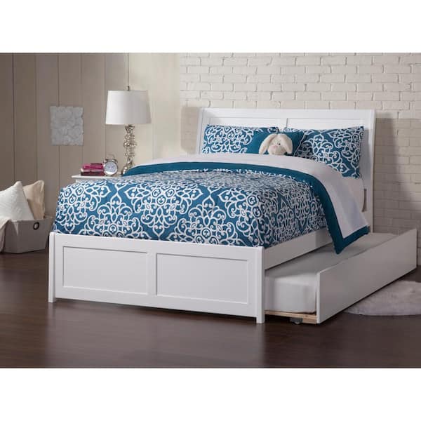 AFI Portland Full Platform Bed with Matching Foot Board with Twin Size Urban Trundle Bed in White