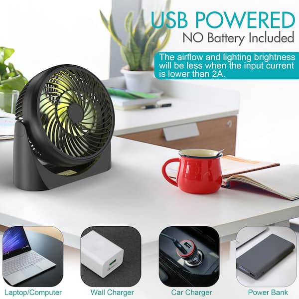 8 in. USB Fan with Remote, 360° Pivot Table Fan with Light, Small Electric Fan for Room Office Dorm THD-MLF005-BLK - The Home Depot