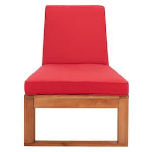 Solano Natural 1-Piece Wood Outdoor Chaise Lounge Chair with Red Cushion