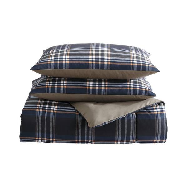 Wrangler City Flats Plaid 3-Piece Blue Microfiber King Duvet Cover