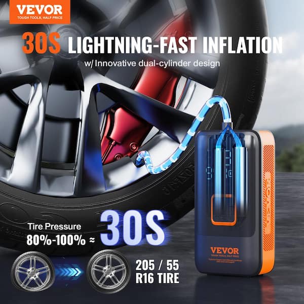 VEVOR Tire Inflator Portable Air Compressor, Dual-Cylinder & 12000mAh  Rechargeable Air Pump, 30s Fast Inflation Tire Pump with Auto-Off, LCD  Pressure