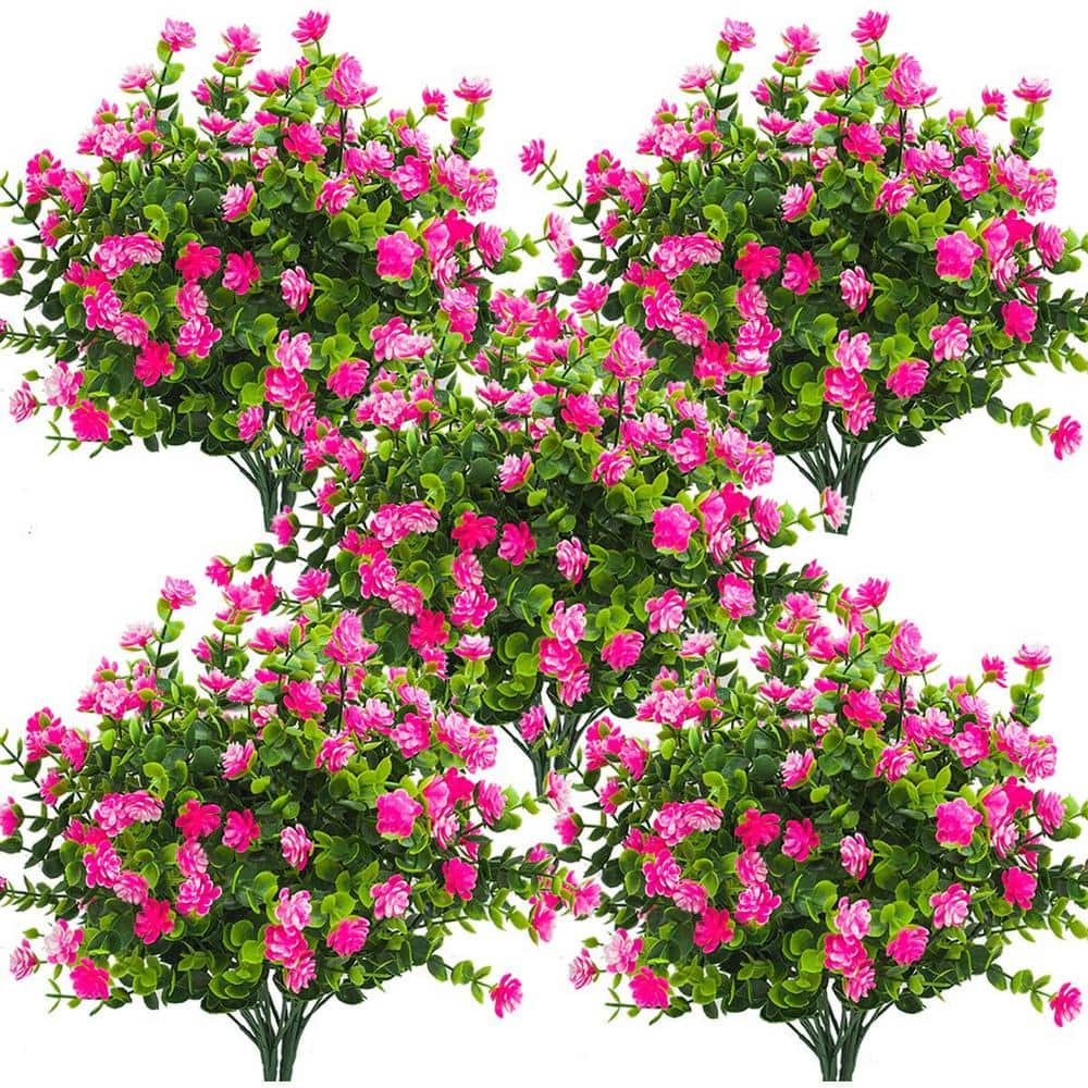 13.39 in. Pink Outdoor Artificial Eucalyptus Flower 10 Bundles