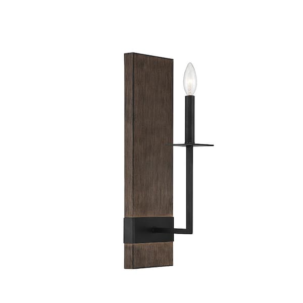 Savoy House Meridian in. 1-Light Remington Rustic Wood Wall Sconce with  Matte Black Metal Accents M90058DG The Home Depot