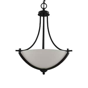 3-Light Bronze Pendant with White Frosted Glass Shade