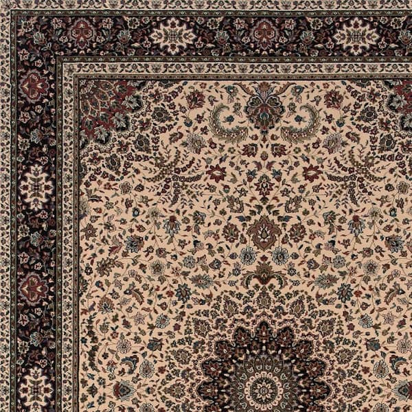 8 ft. Round Ivory, Red Oriental Washable Area Rug