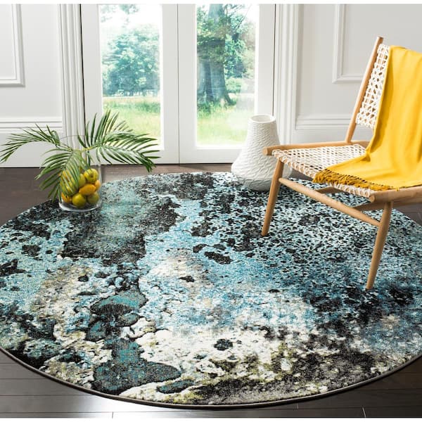 Glacier 8 ft. x 8 ft. Round Blue/Multi Geometric Area Rug