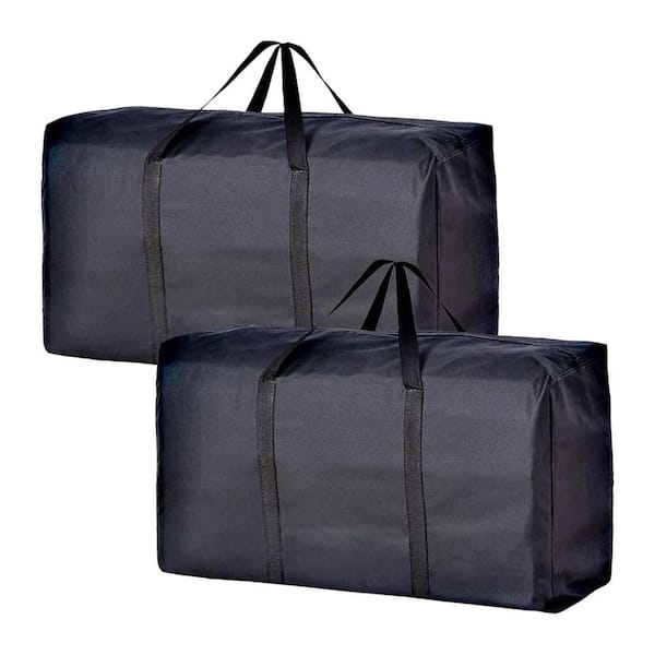 Black 2 -Pieces Extra Large Moving Luggage Tote with Zipper and Handles, Heavy Duty Storage Bag Organizer for Clothes