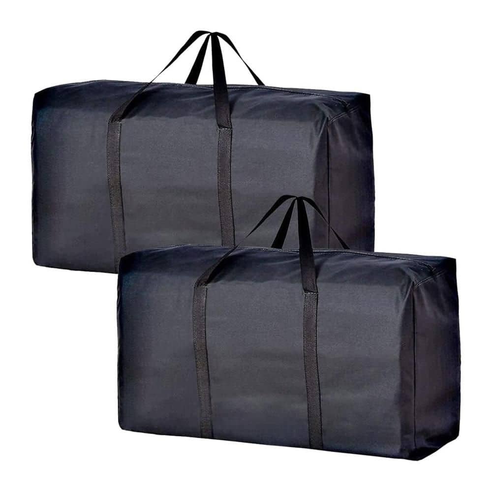 Black 2 -Pieces Extra Large Moving Luggage Tote with Zipper and Handles, Heavy Duty Storage Bag Organizer for Clothes