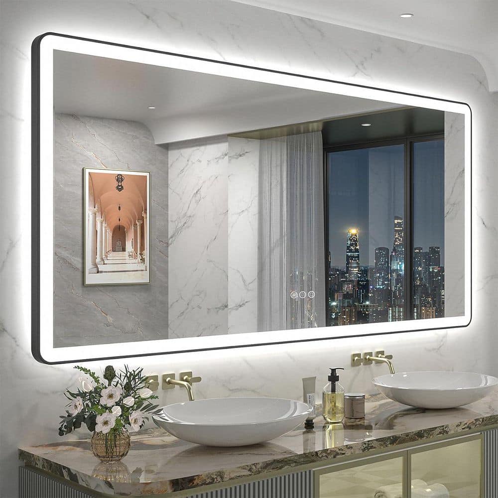 72 in. W x 36 in. H Rectangular Framed Front & Back LED Lighted Anti-Fog Wall Bathroom Vanity Mirror in Tempered Glass price history on PriceWatchPro