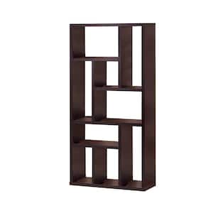 70 in. H Red Cocoa Finish Geometric Bookcase with 9-Open Shelves
