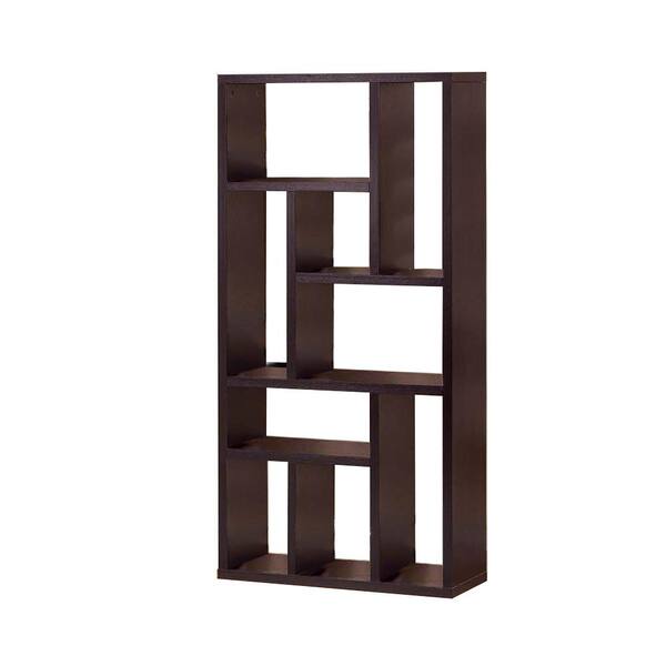 FC Design 70 in. H Red Cocoa Finish Geometric Bookcase with 9-Open Shelves