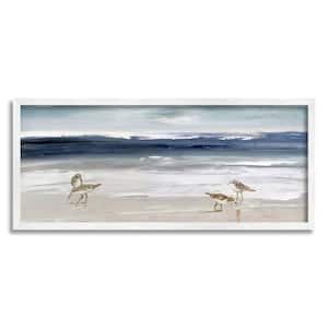 Sandpipers Grazing Sea Shore Design by Sally Swatland Framed Nature Art Print 30 in. x 13 in.