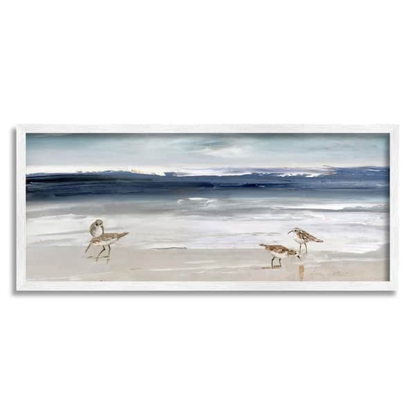 The Stupell Home Decor Collection Sandpipers Grazing Sea Shore Design by Sally Swatland Framed Nature Art Print 30 in. x 13 in.
