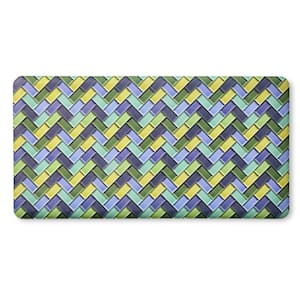 20 in. x 39 in. Blue and Green Party Herringbone Tile Modern Anti Fatigue Indoor Kitchen Mat