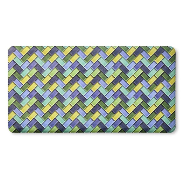 Fiesta 20 in. x 39 in. Blue and Green Party Herringbone Tile Modern Anti Fatigue Indoor Kitchen Mat