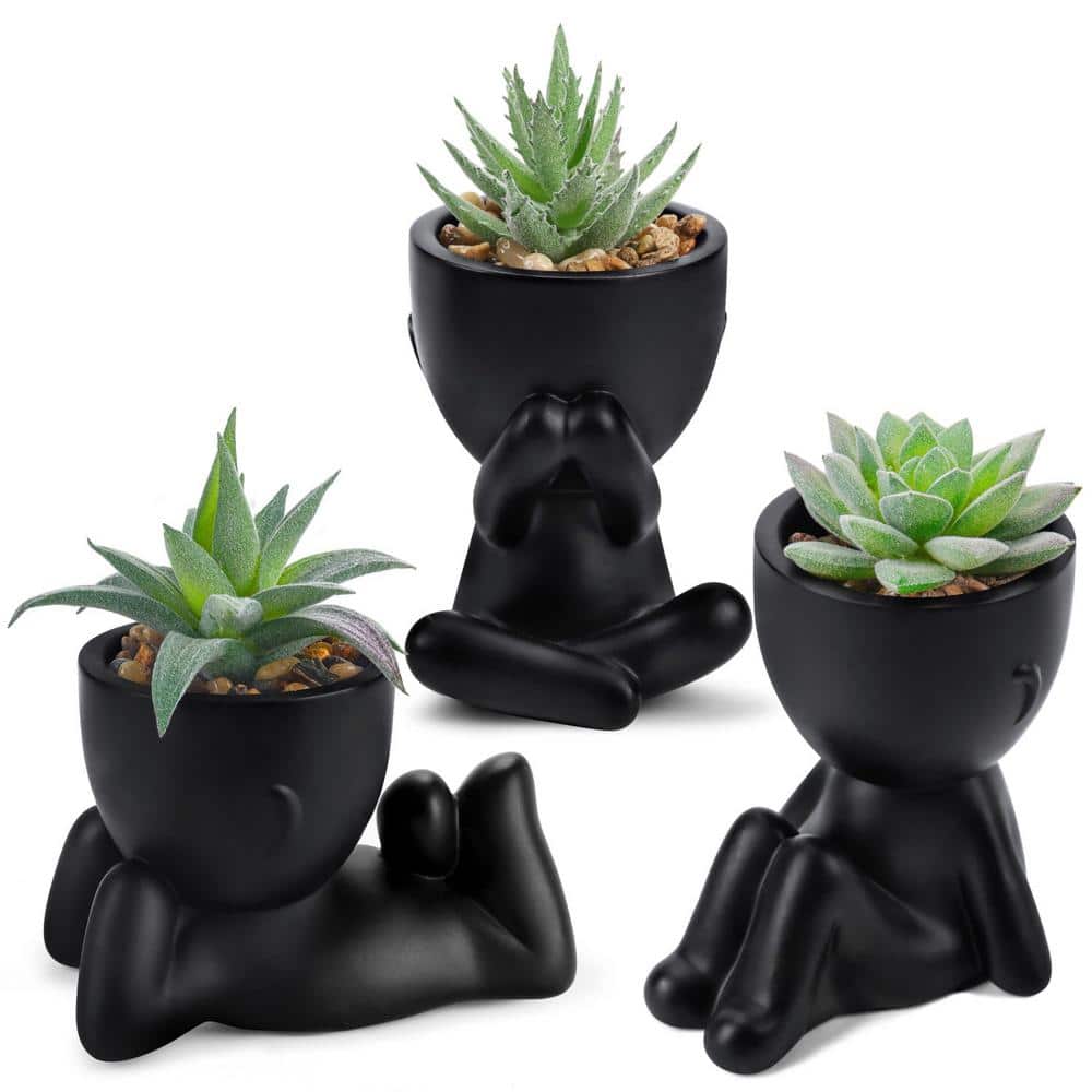 3-Piece 4.7 in./5.5 in./5.9 in. Green Indoor Fake Succulents Artificial Pla