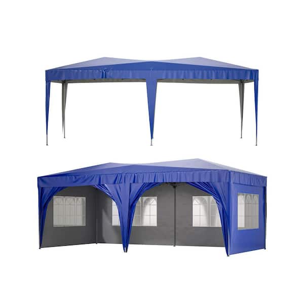 ITOPFOX 10 ft. x 20 ft. Blue Outdoor Pop-Up Canopy Folding Tent with 6 Removable Sidewalls and Carry Bag, Heavy-Duty Gazebo