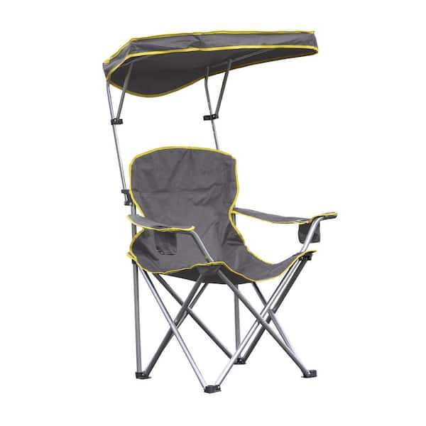Quik Shade Grey Polyester Heavy Duty Extra Wide Folding Camp Chair with Tilt UV Sun Protection Canopy