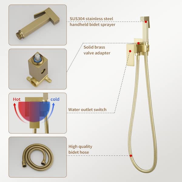 HOMEMYSTIQUE Wall Mount Handheld Bidet Faucet with Single-Handle