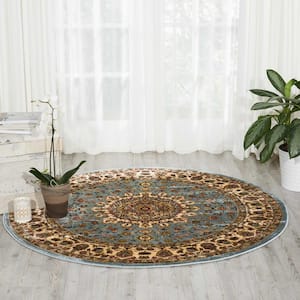 Delano Blue 8 ft. x 8 ft. Oriental Traditional Round Area Rug