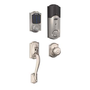 Camelot Satin Nickel Connect Smart Lock with Alarm and Georgian Knob Handleset