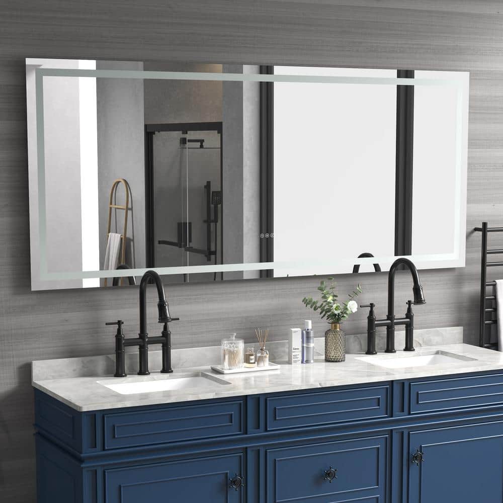 72 in. W x 36 in. H Large Rectangular Frameless AntiFog Wall Mount