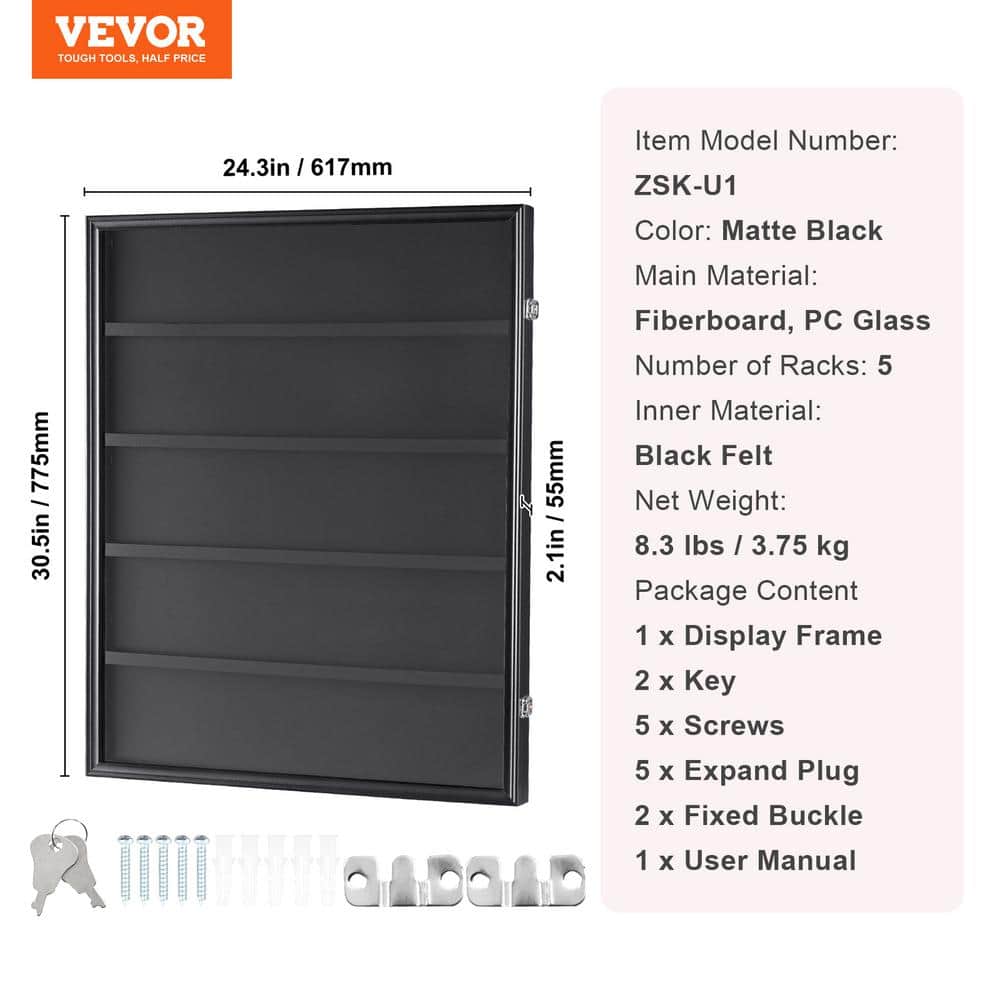 Matte Black Lockable Wall Mounted Sports Card Display Case