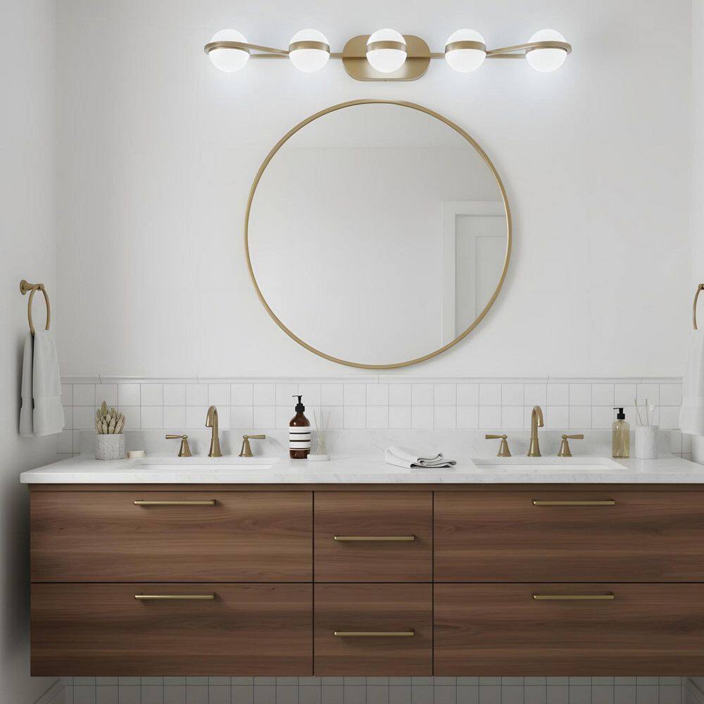 35.4 in. 5-Light Golden LED Bathroom Vanity Light with Round Shade price history on PriceWatchPro