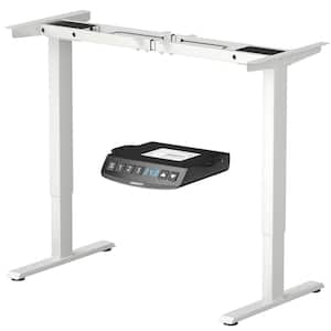 23 in. White Rectangle Coffee Table Electric Adjustable Standing up Desk Frame Dual Motor with Controller