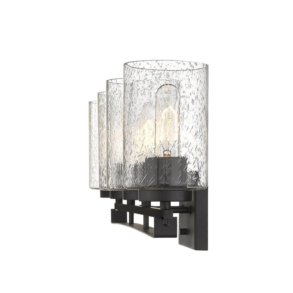 Bronze Orella 4-Light Cylinder Vanity Light with Seedy Glass