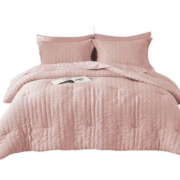 Afoxsos 7 Pieces Queen All Season Luxury Bed in a Bag for Bedroom with Comforters, Sheets, Pillowcases and Shams, Rose Gold