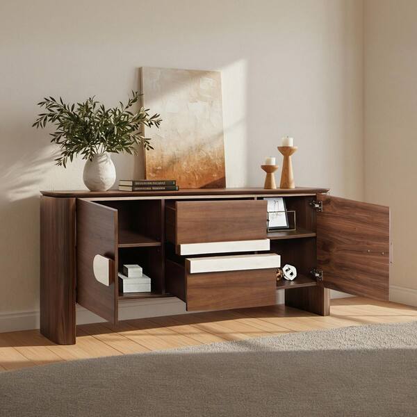Spruce & Spring Edmund Modern Walnut Wood Buffet Sideboard with