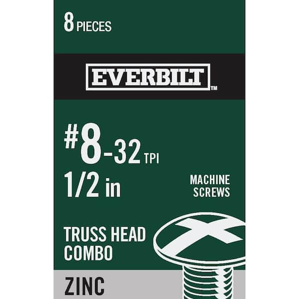 Everbilt #8-32 x 1/2 in. Combo Truss Head Zinc Plated Machine Screw (8-Pack)