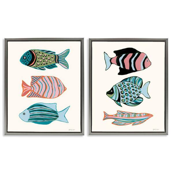 Tropical Pastels Fish by Yvette St. Amant 2-Pieces Gray Floater Frame Animal Graphic Art Print 21 in. x 17 in.