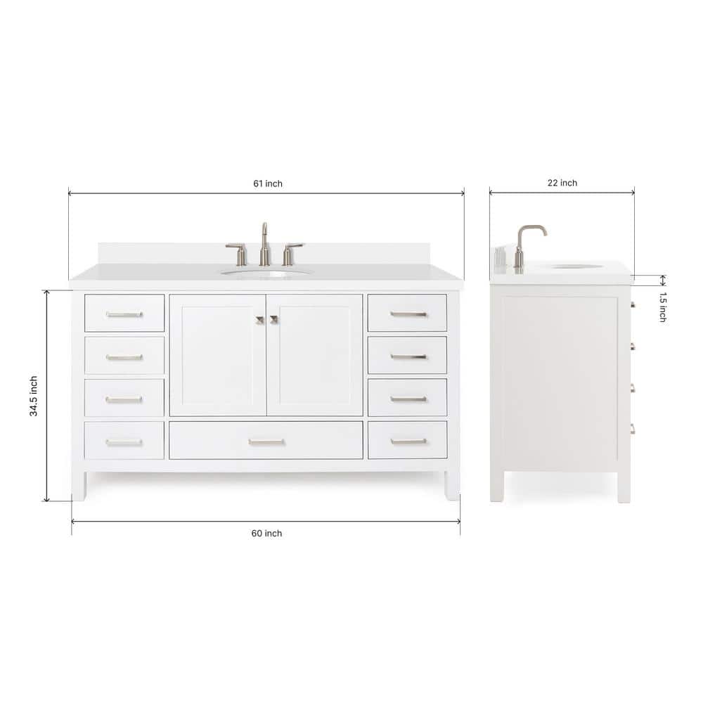 Cambridge 61" White Quartz Top Freestanding Single Vanity