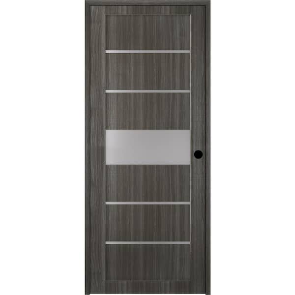 Belldinni Siah 30 in. x 80 in. Left-Hand 5-Lite Frosted Glass Solid Core Gray Oak Composite Single Prehung Interior Door