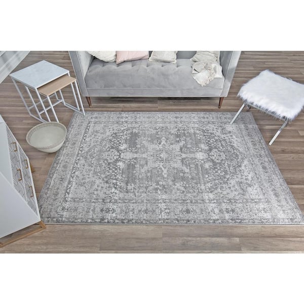 Freya Gray Modern Washable Area Rug, 5x7, Sold by at Home